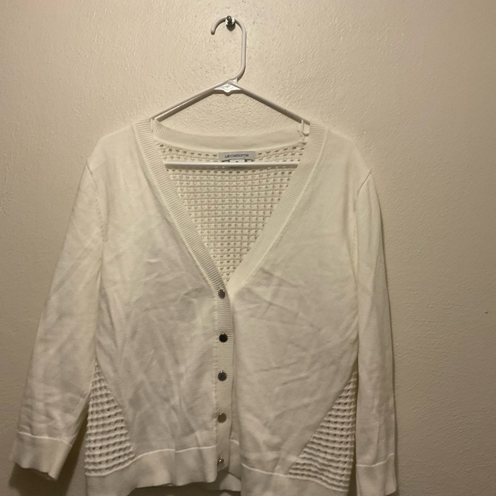 Lightweight, feminine off-white button up sweater, cardigan